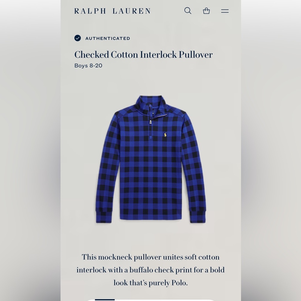 Polo Ralph Lauren Iconic Checked Pullover Boys Large Fits Women’s XS